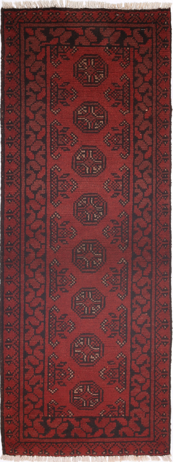 Ivory Hand-Knotted Afghan Tribal Geometric Wool Rug - 1'7" x 4'9"