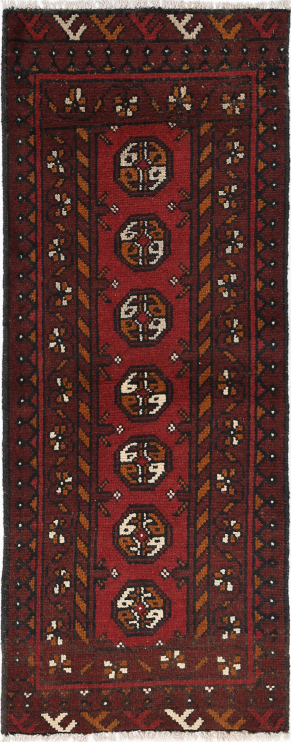 Ivory Hand-Knotted Afghan Tribal Geometric Wool Rug - 1'7" x 4'7"
