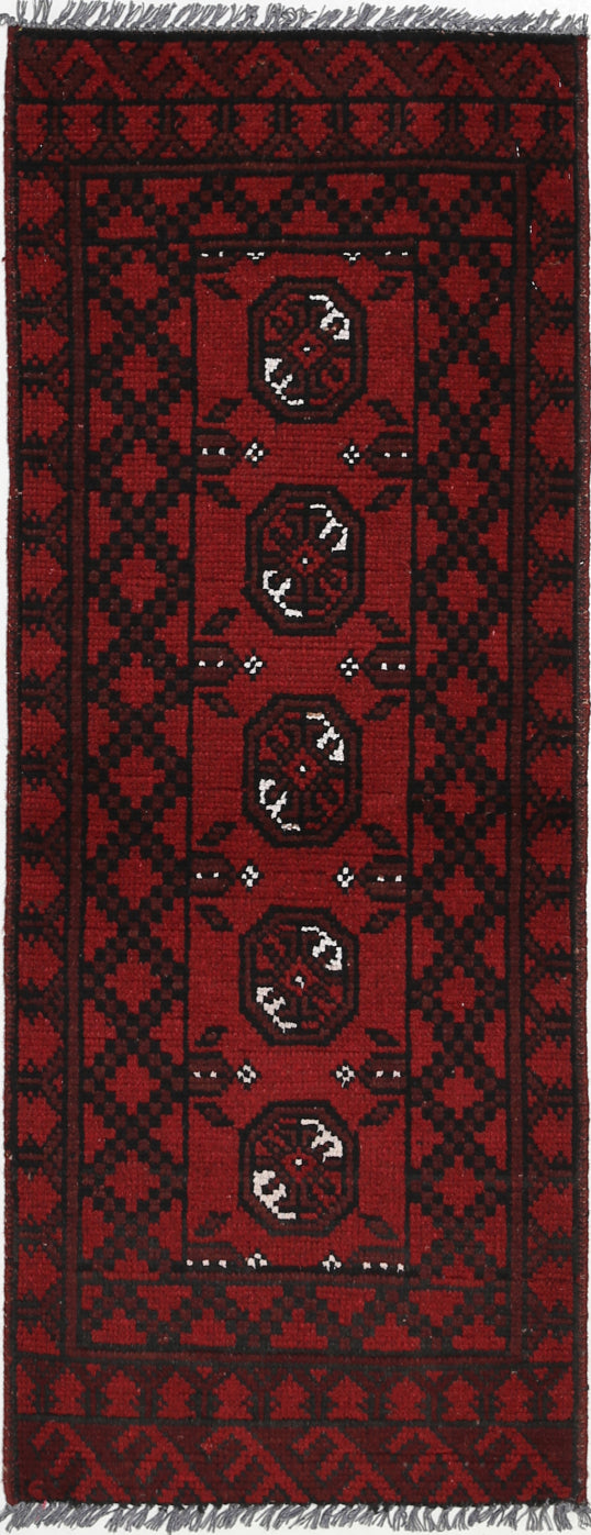 Ivory Hand-Knotted Afghan Tribal Geometric Wool Rug - 1'7" x 4'4"