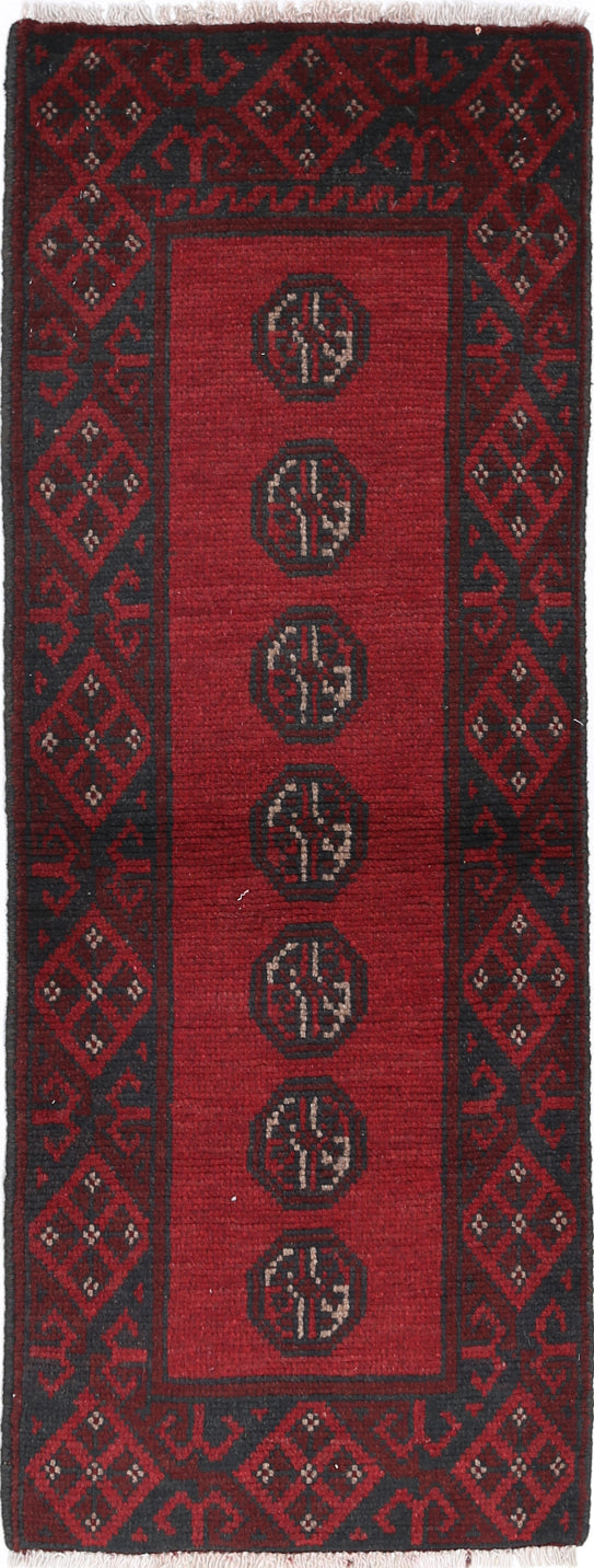 Ivory Hand-Knotted Afghan Tribal Geometric Wool Rug - 1'7" x 4'6"