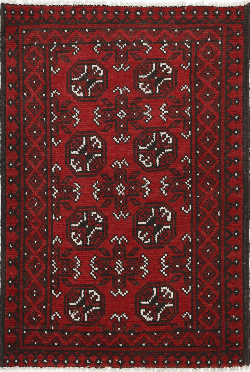 Ivory Hand-Knotted Afghan Tribal Geometric Wool Rug - 2'5" x 3'7"