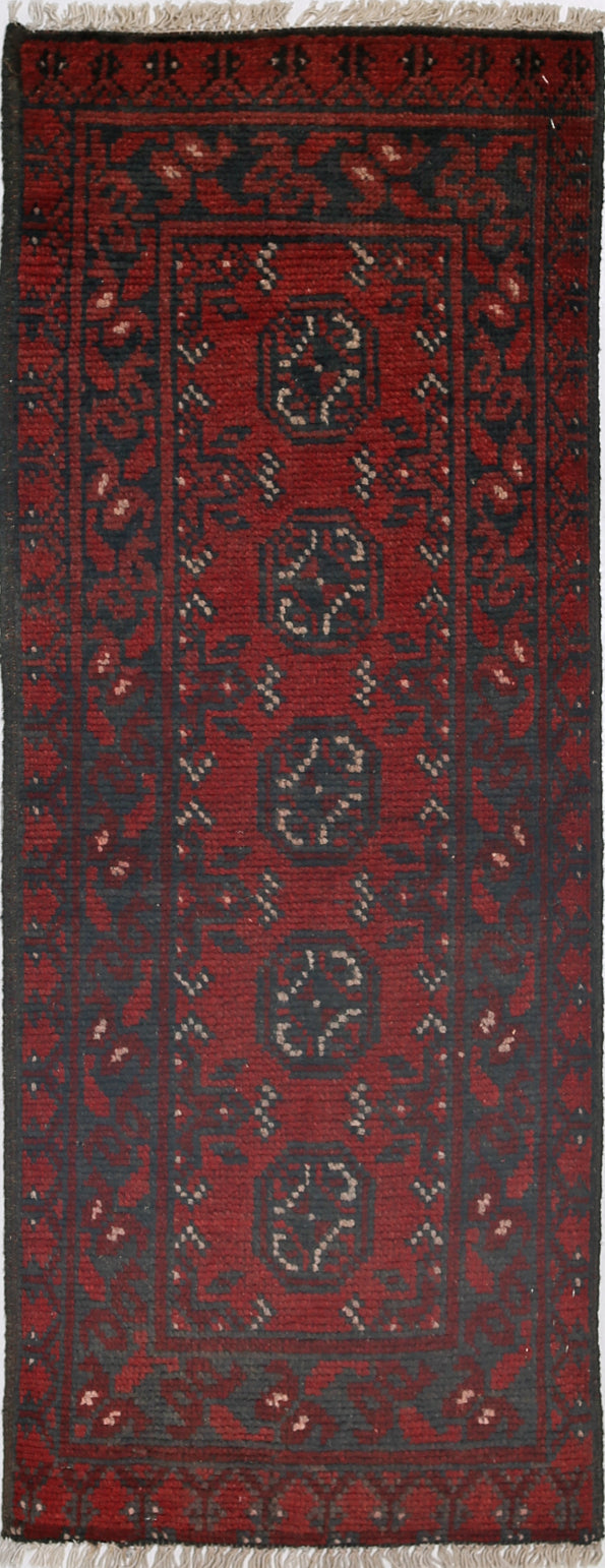 Ivory Hand-Knotted Afghan Tribal Geometric Wool Rug - 1'7" x 4'7"