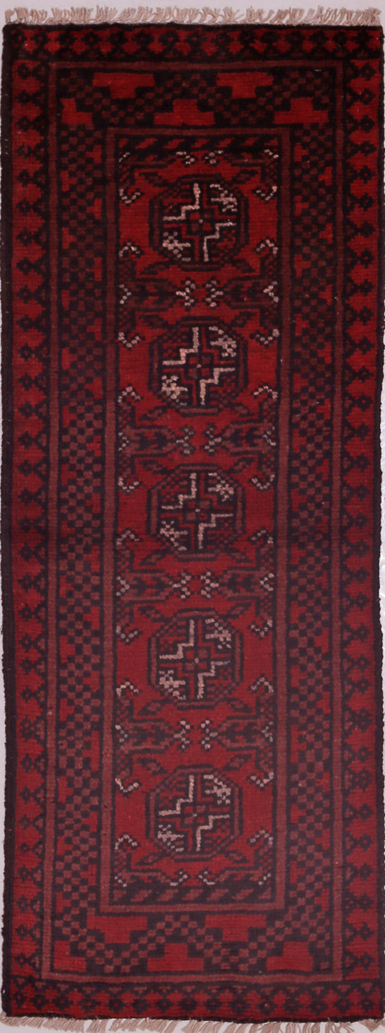 Ivory Hand-Knotted Afghan Tribal Geometric Wool Rug - 1'5" x 4'5"