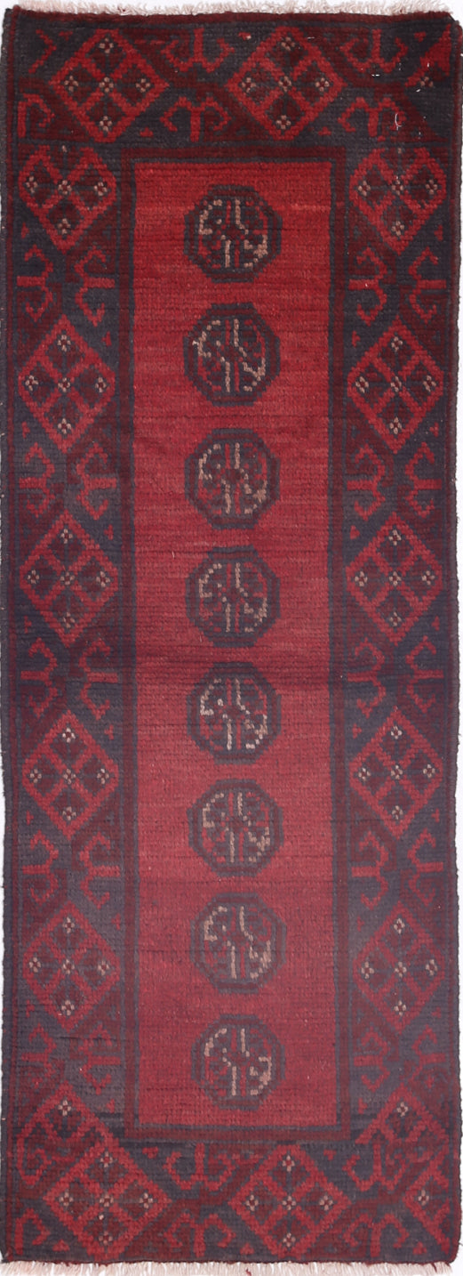 Ivory Hand-Knotted Afghan Tribal Geometric Wool Rug - 1'6" x 4'6"