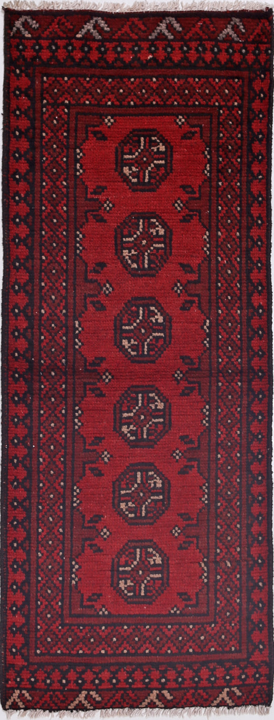 Ivory Hand-Knotted Afghan Tribal Geometric Wool Rug - 1'7" x 4'5"
