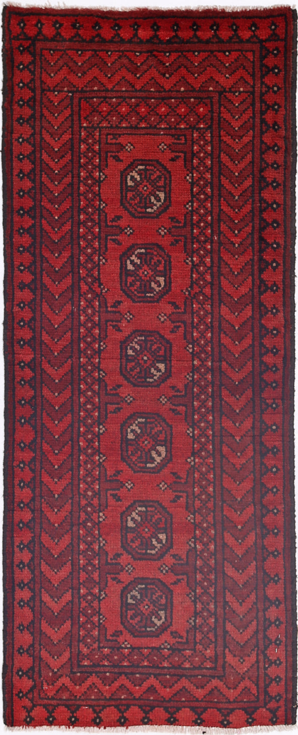 Ivory Hand-Knotted Afghan Tribal Geometric Wool Rug - 1'7" x 4'7"