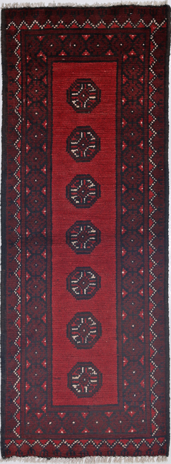 Ivory Hand-Knotted Afghan Tribal Geometric Wool Rug - 1'6" x 4'8"