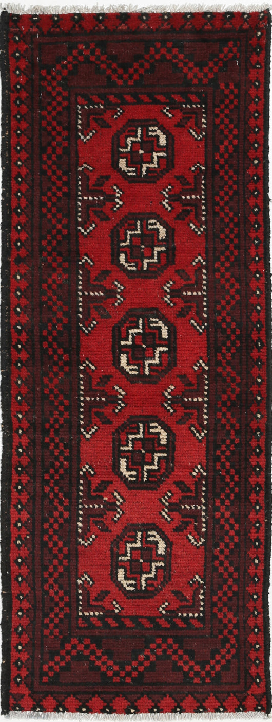 Ivory Hand-Knotted Afghan Tribal Geometric Wool Rug - 1'6" x 4'7"