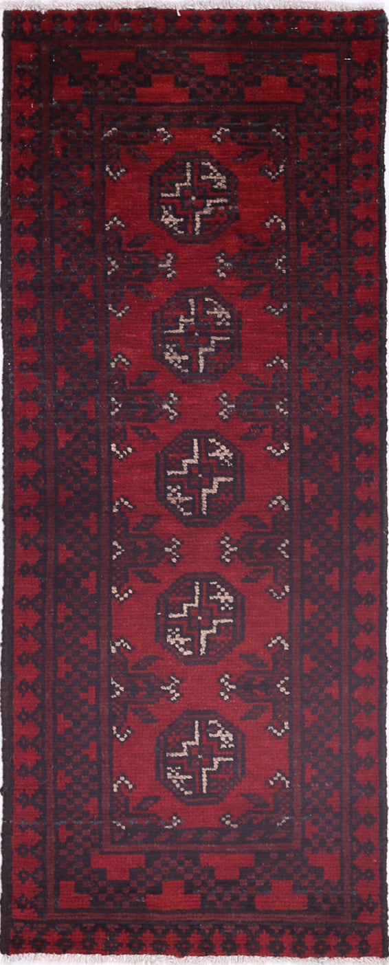 Ivory Hand-Knotted Afghan Tribal Geometric Wool Rug - 1'6" x 4'5"