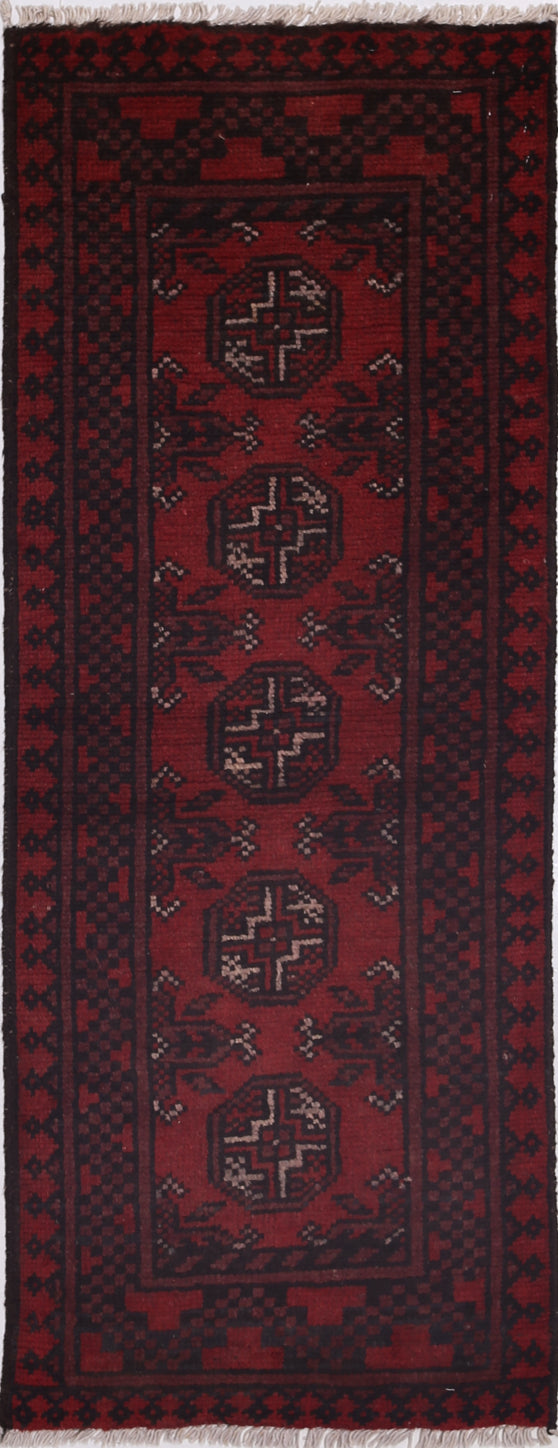 Ivory Hand-Knotted Afghan Tribal Geometric Wool Rug - 1'6" x 4'5"