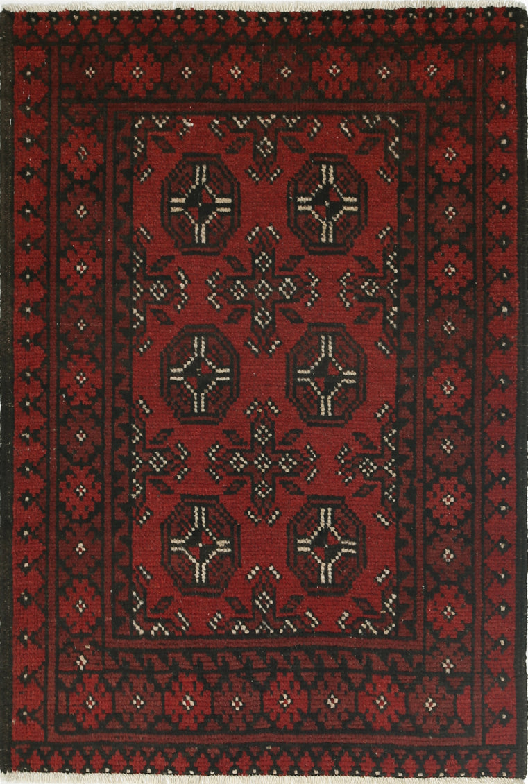 Ivory Hand-Knotted Afghan Tribal Geometric Wool Rug - 2'5" x 3'7"