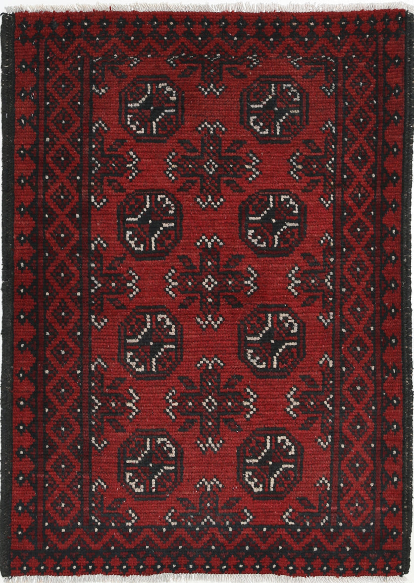 Ivory Hand-Knotted Afghan Tribal Geometric Wool Rug - 2'5" x 3'8"