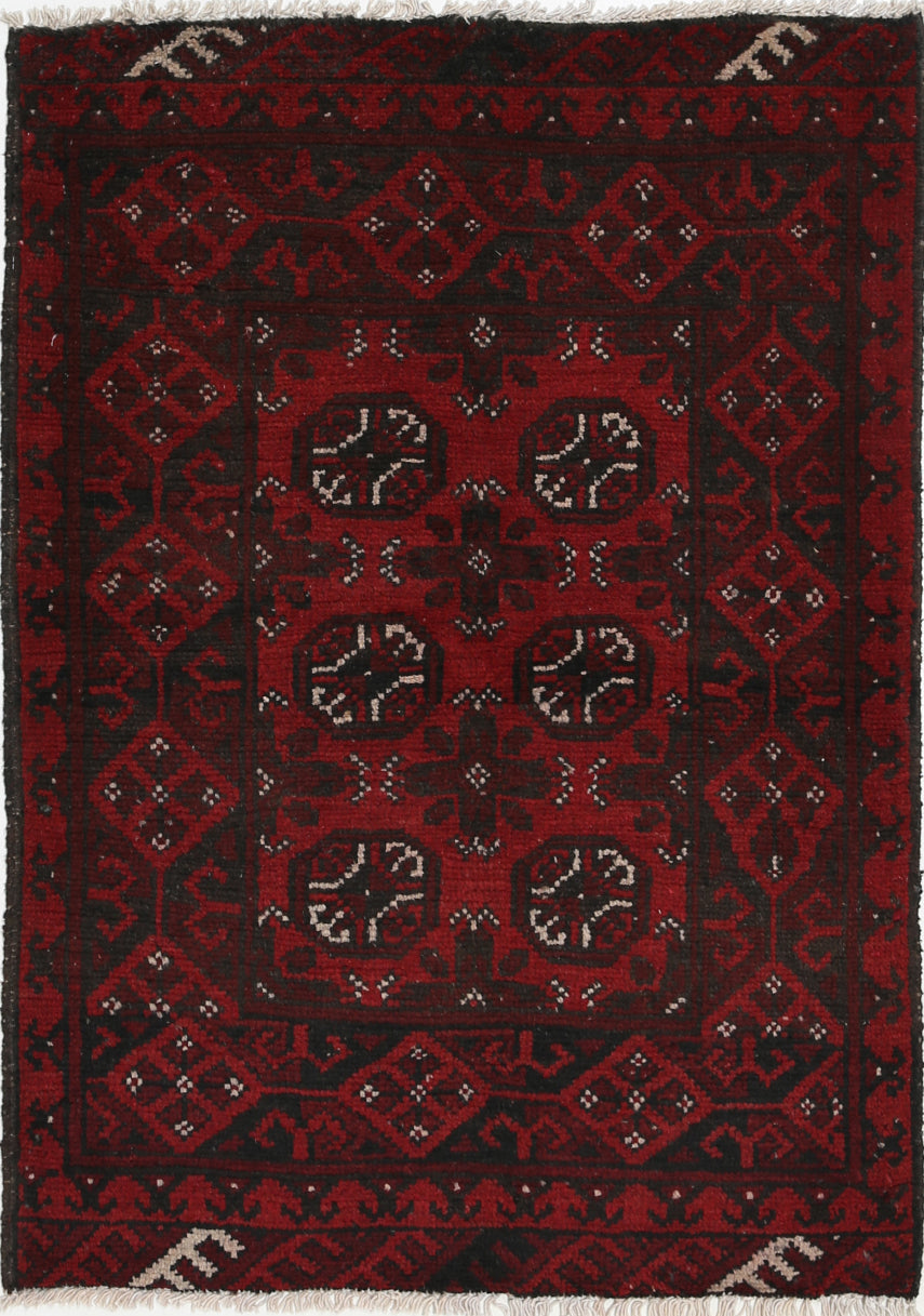 Ivory Hand-Knotted Afghan Tribal Geometric Wool Rug - 2'7" x 3'8"