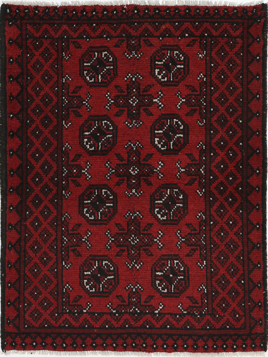 Ivory Hand-Knotted Afghan Tribal Geometric Wool Rug - 2'7" x 3'6"