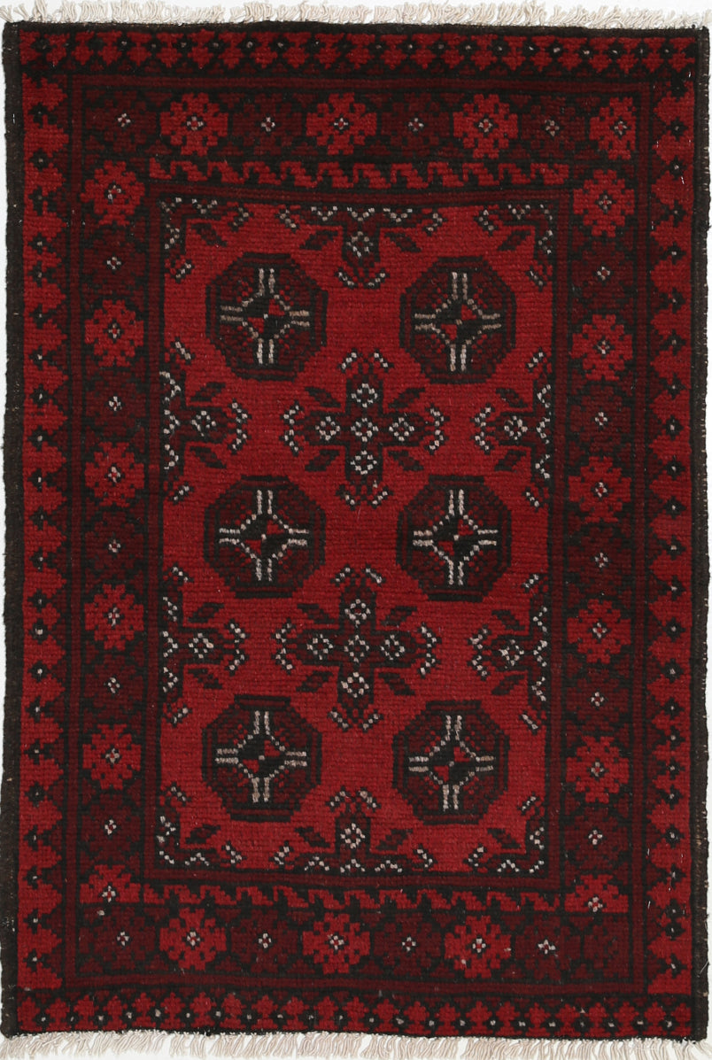 Ivory Hand-Knotted Afghan Tribal Geometric Wool Rug - 2'5" x 3'8"