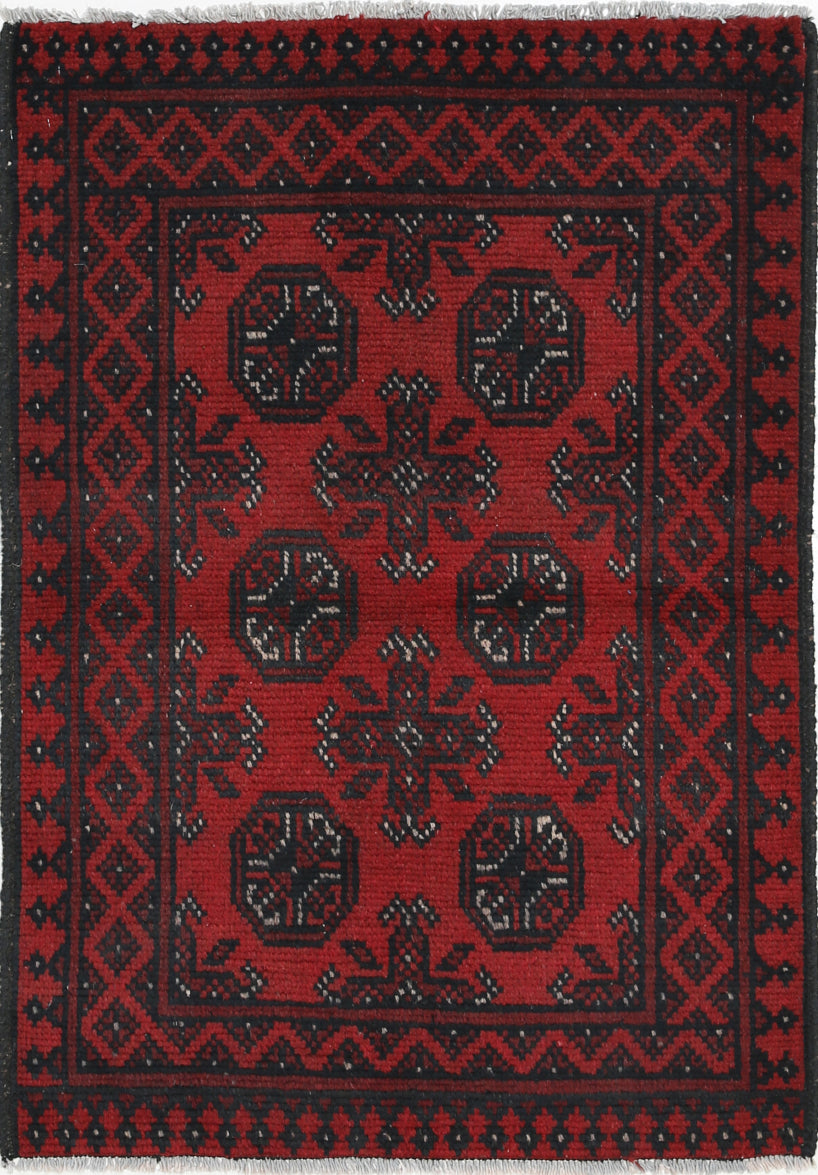 Ivory Hand-Knotted Afghan Tribal Geometric Wool Rug - 2'5" x 3'7"