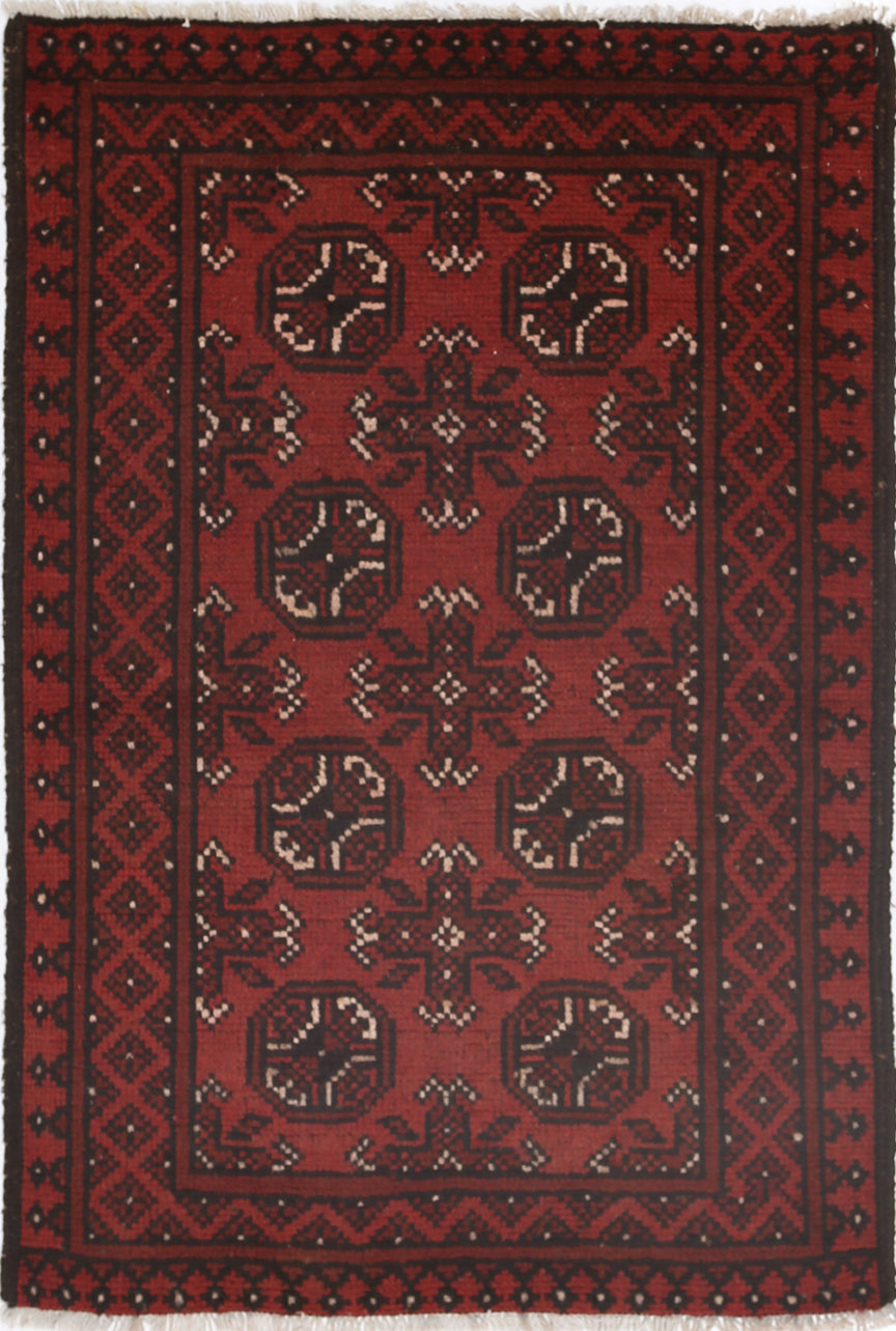 Ivory Hand-Knotted Afghan Tribal Geometric Wool Rug - 2'5" x 3'10"