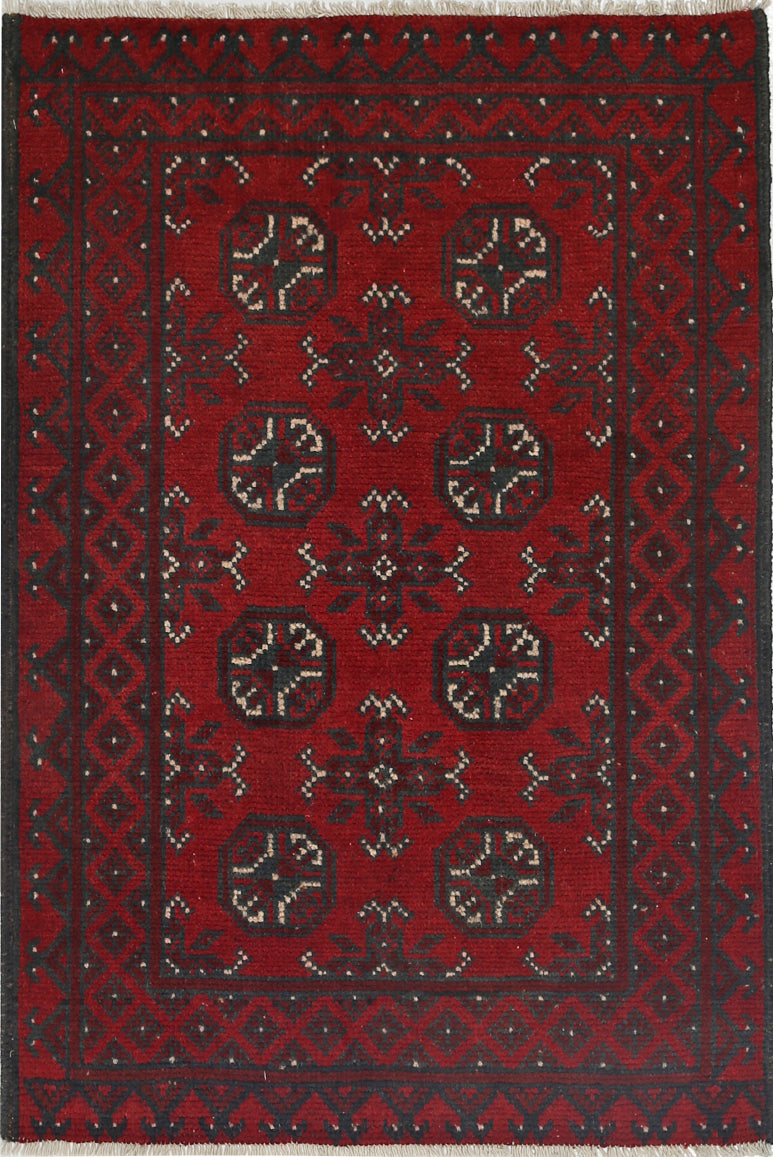 Ivory Hand-Knotted Afghan Tribal Geometric Wool Rug - 2'7" x 3'8"