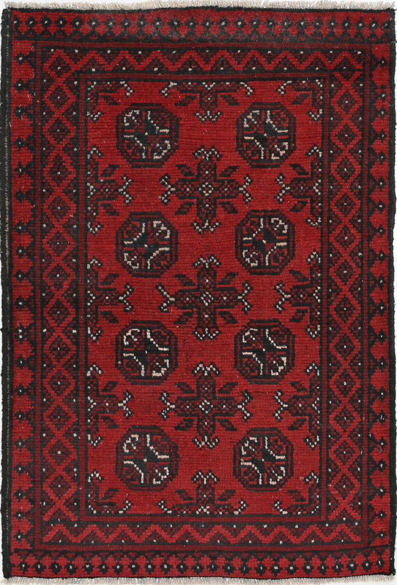 Ivory Hand-Knotted Afghan Tribal Geometric Wool Rug - 2'5" x 3'8"