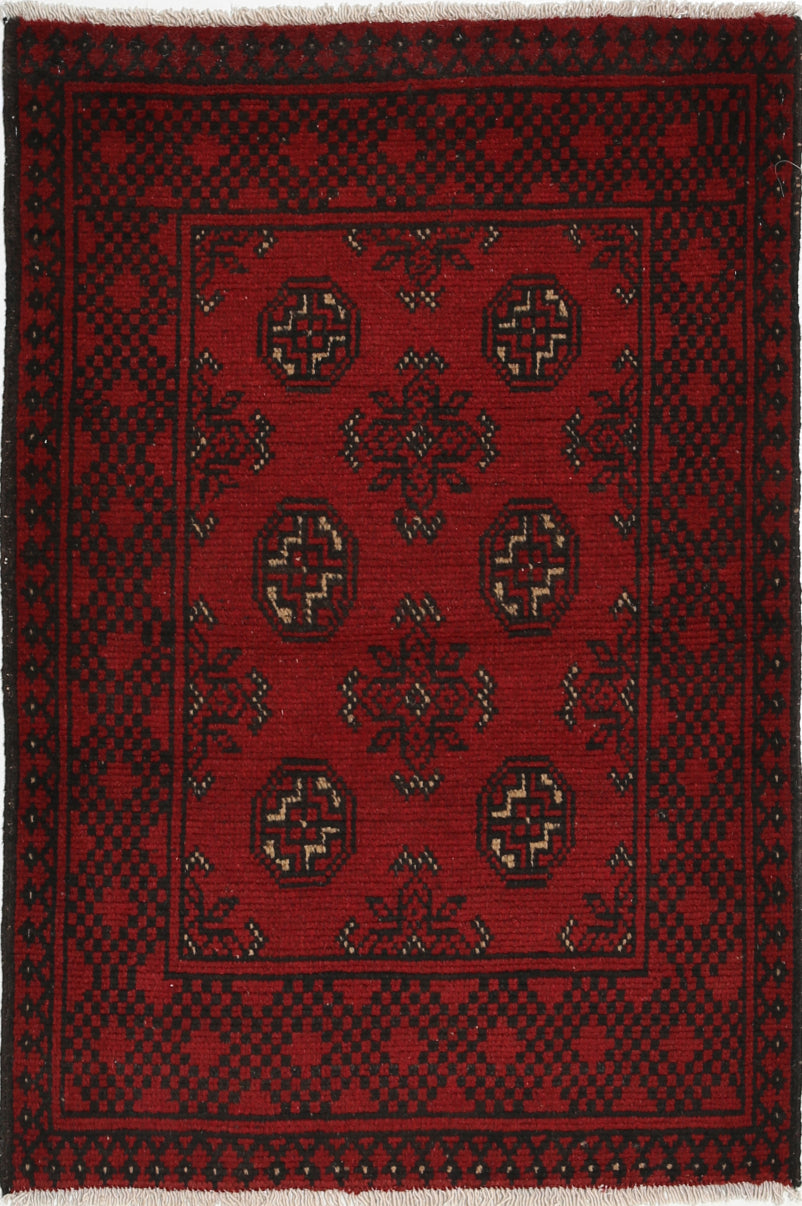 Ivory Hand-Knotted Afghan Tribal Geometric Wool Rug - 2'4" x 3'8"