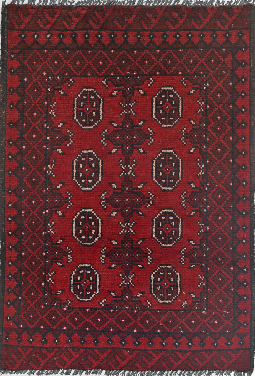 Ivory Hand-Knotted Afghan Tribal Geometric Wool Rug - 2'7" x 3'9"