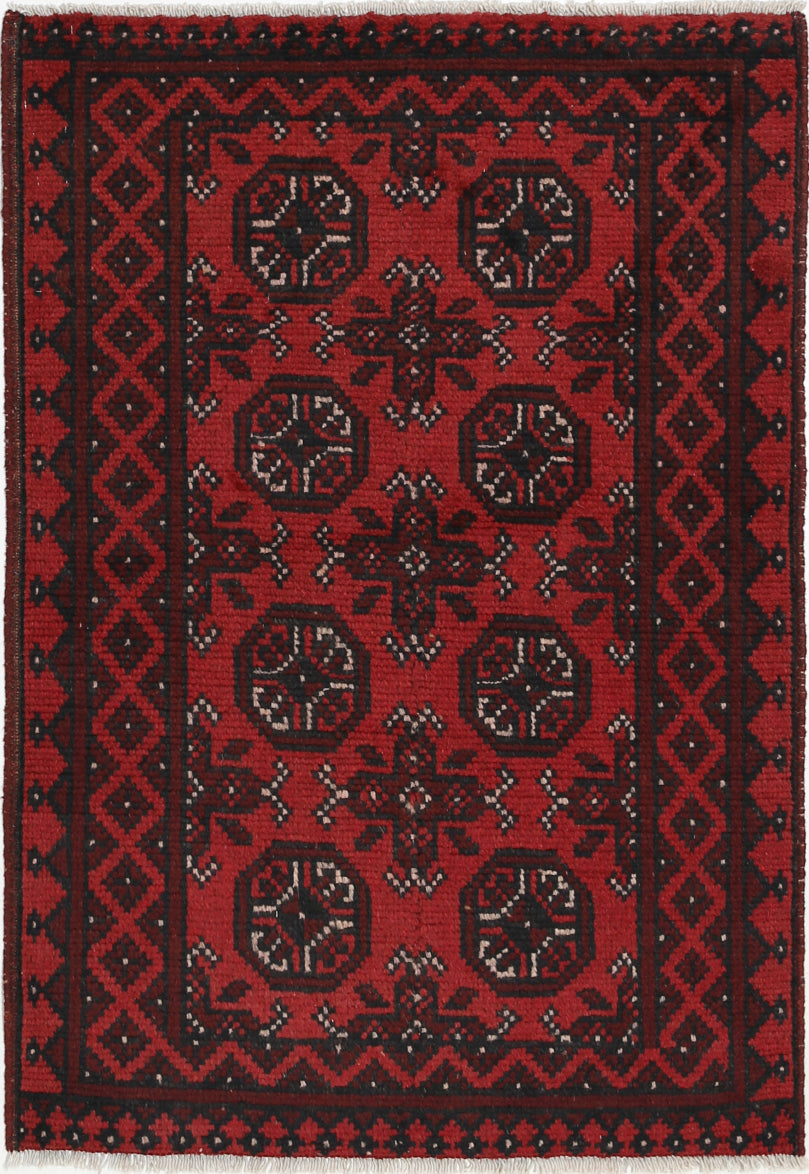 Ivory Hand-Knotted Afghan Tribal Geometric Wool Rug - 2'5" x 3'7"