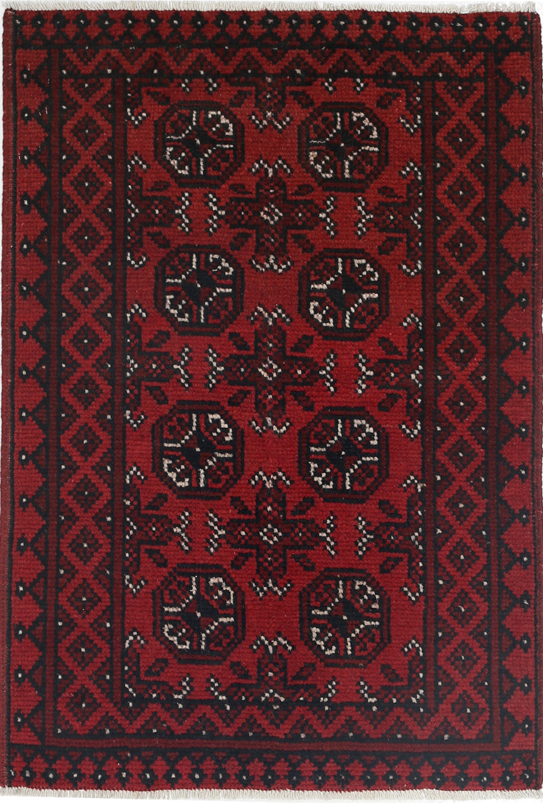 Ivory Hand-Knotted Afghan Tribal Geometric Wool Rug - 2'5" x 3'7"