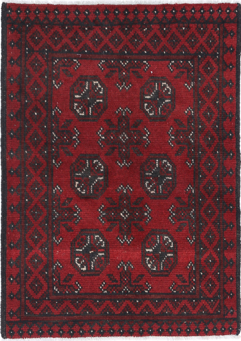 Ivory Hand-Knotted Afghan Tribal Geometric Wool Rug - 2'5" x 3'6"