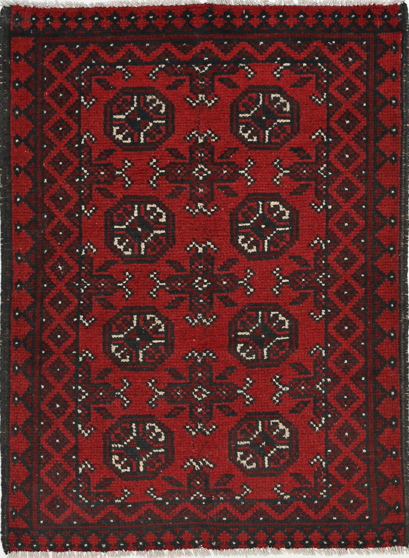 Ivory Hand-Knotted Afghan Tribal Geometric Wool Rug - 2'6" x 3'6"