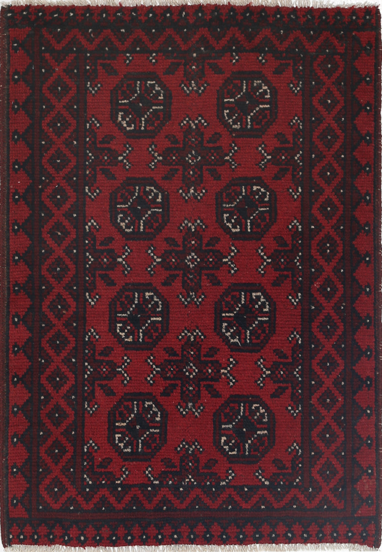 Ivory Hand-Knotted Afghan Tribal Geometric Wool Rug - 2'6" x 3'8"