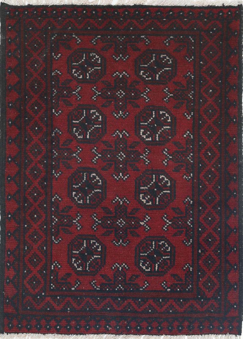 Ivory Hand-Knotted Afghan Tribal Geometric Wool Rug - 2'6" x 3'6"