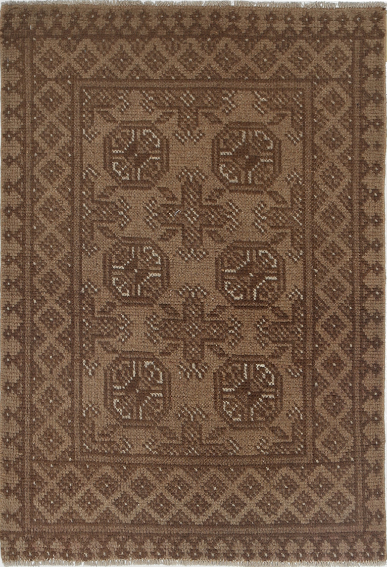 Ivory Hand-Knotted Afghan Tribal Geometric Wool Rug - 2'5" x 3'7"