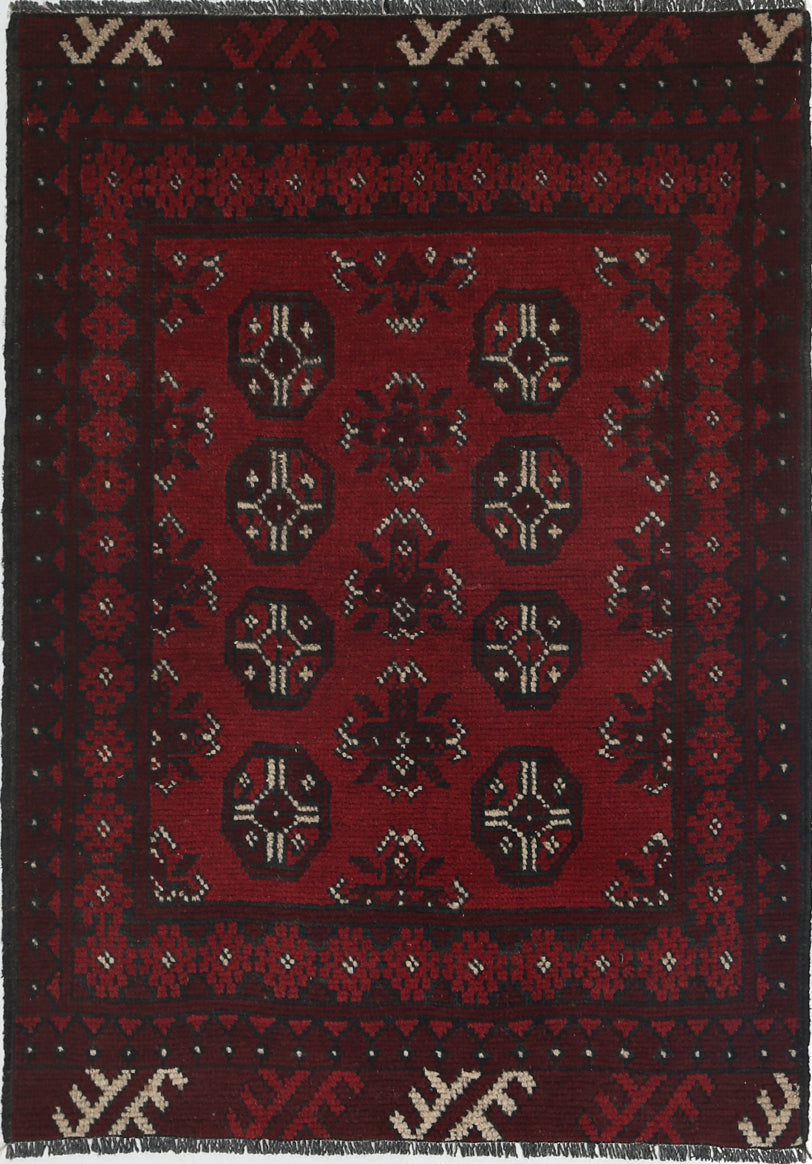 Ivory Hand-Knotted Afghan Tribal Geometric Wool Rug - 2'6" x 3'8"