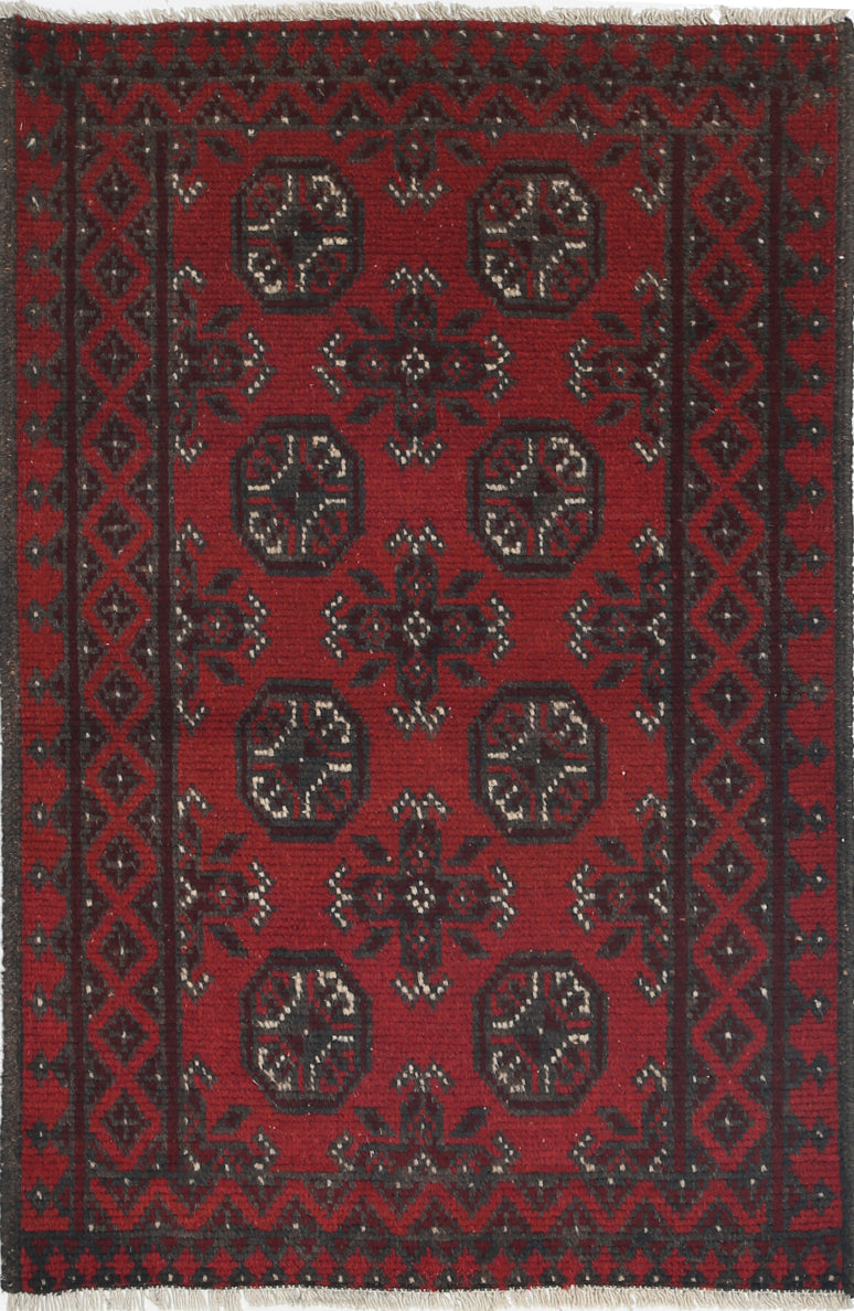 Ivory Hand-Knotted Afghan Tribal Geometric Wool Rug - 2'5" x 3'9"