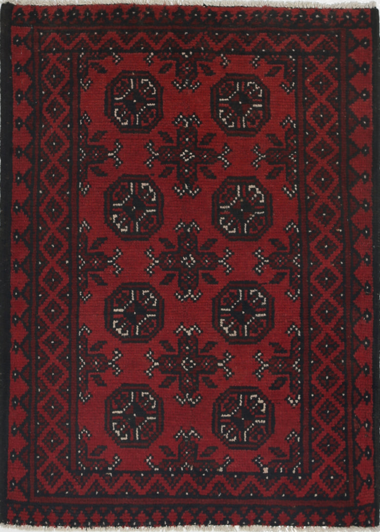 Ivory Hand-Knotted Afghan Tribal Geometric Wool Rug - 2'5" x 3'6"