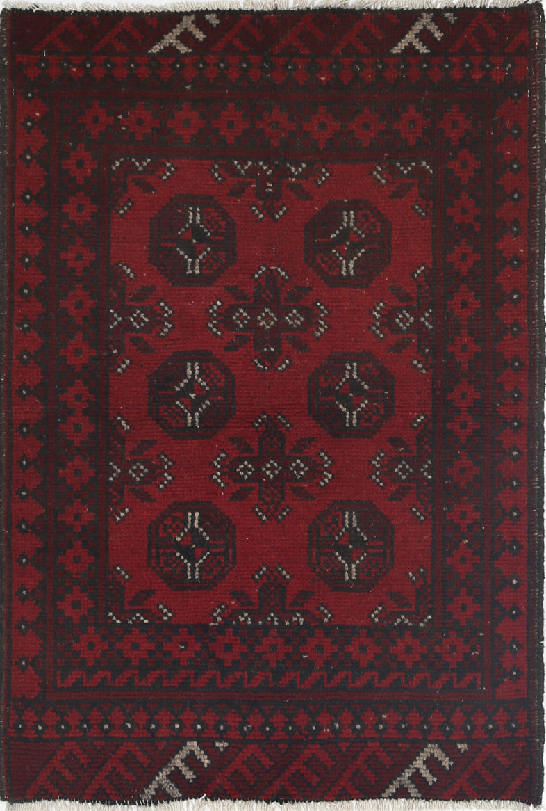 Ivory Hand-Knotted Afghan Tribal Geometric Wool Rug - 2'5" x 3'9"
