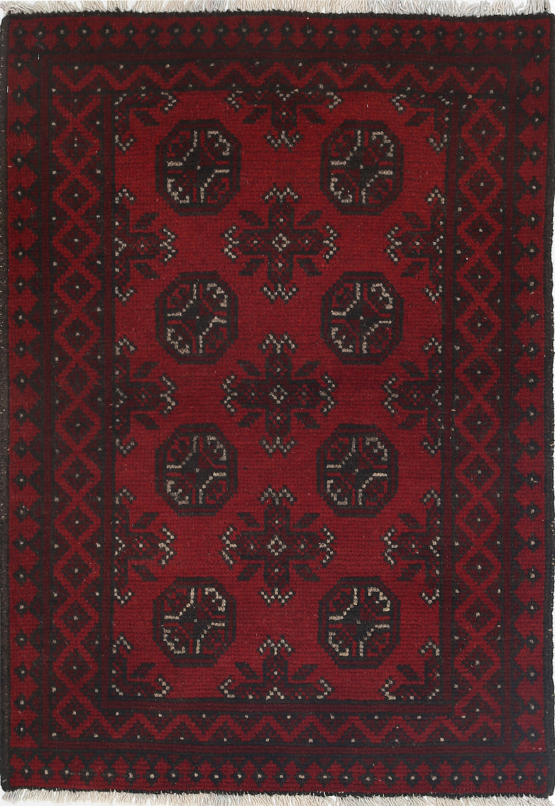 Ivory Hand-Knotted Afghan Tribal Geometric Wool Rug - 2'6" x 3'8"