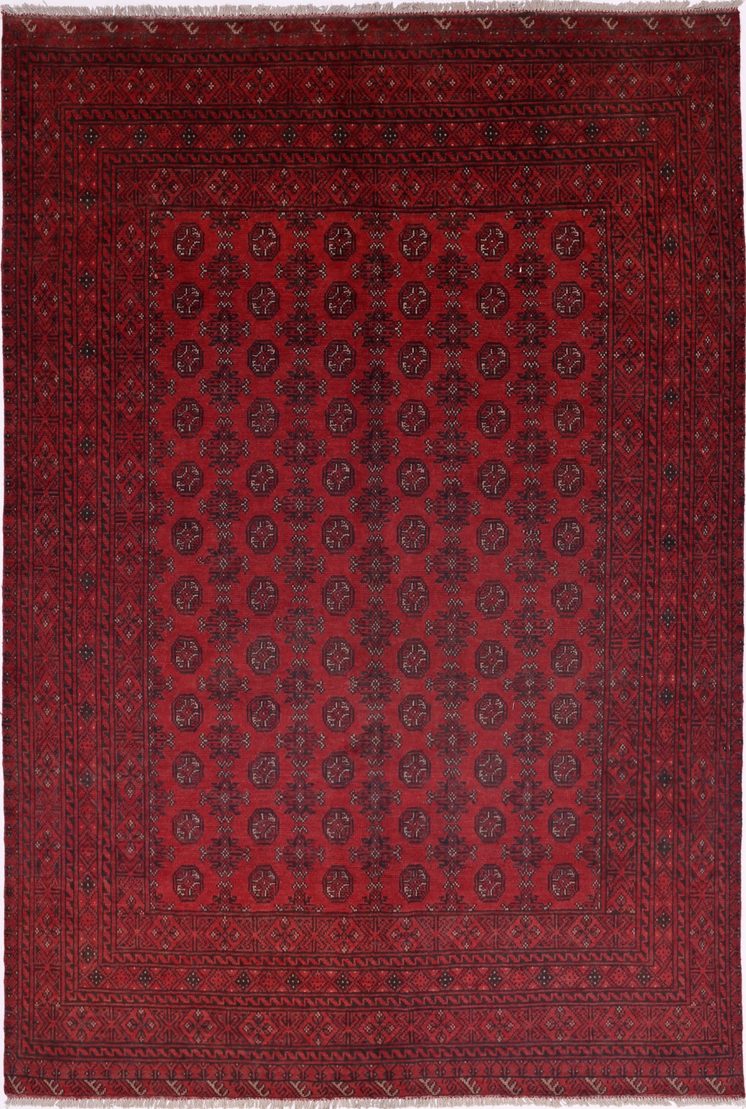 Ivory Hand-Knotted Afghan Tribal Geometric Wool Rug - 6'5" x 9'6"