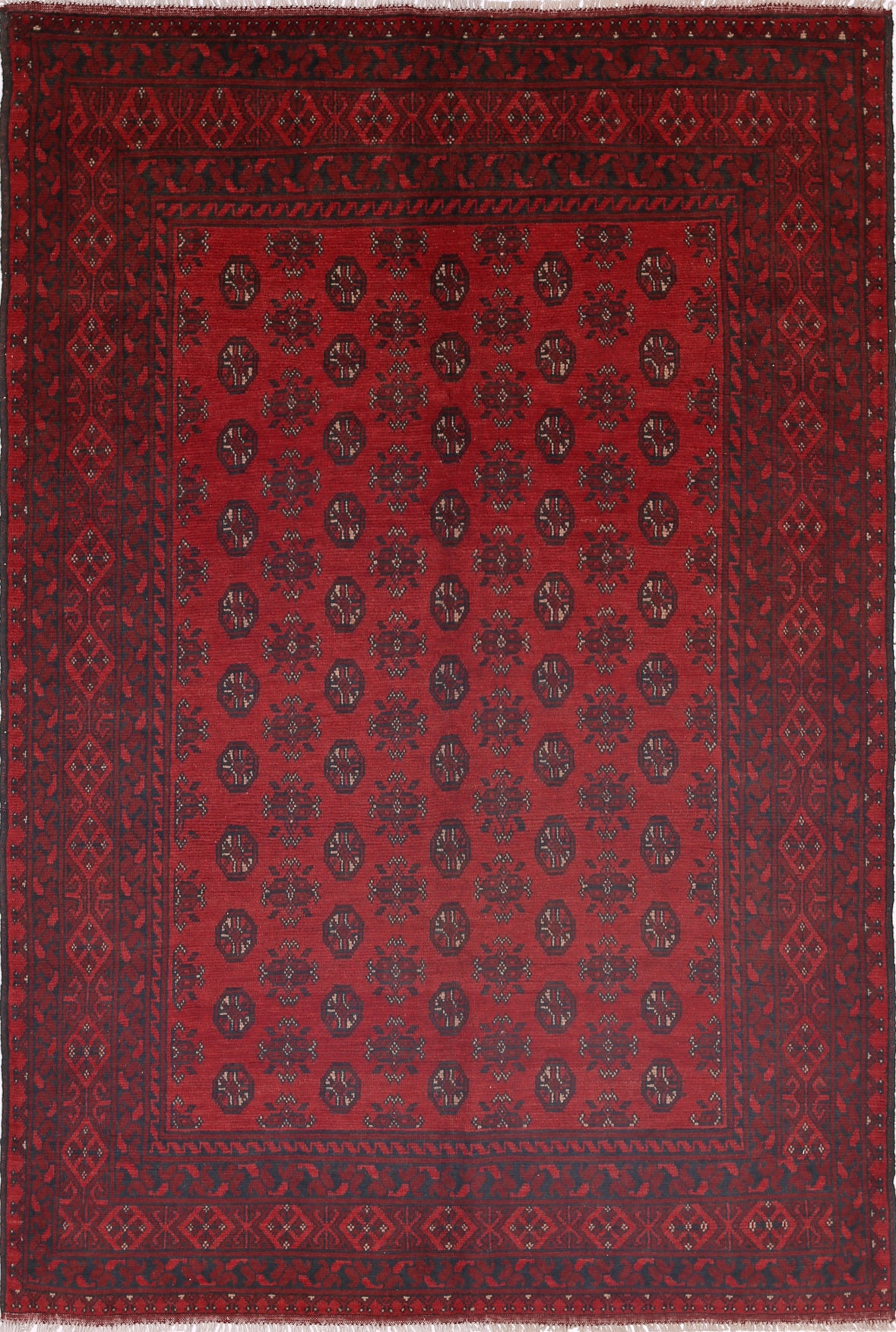 Ivory Hand-Knotted Afghan Tribal Geometric Wool Rug - 6'3" x 9'1"