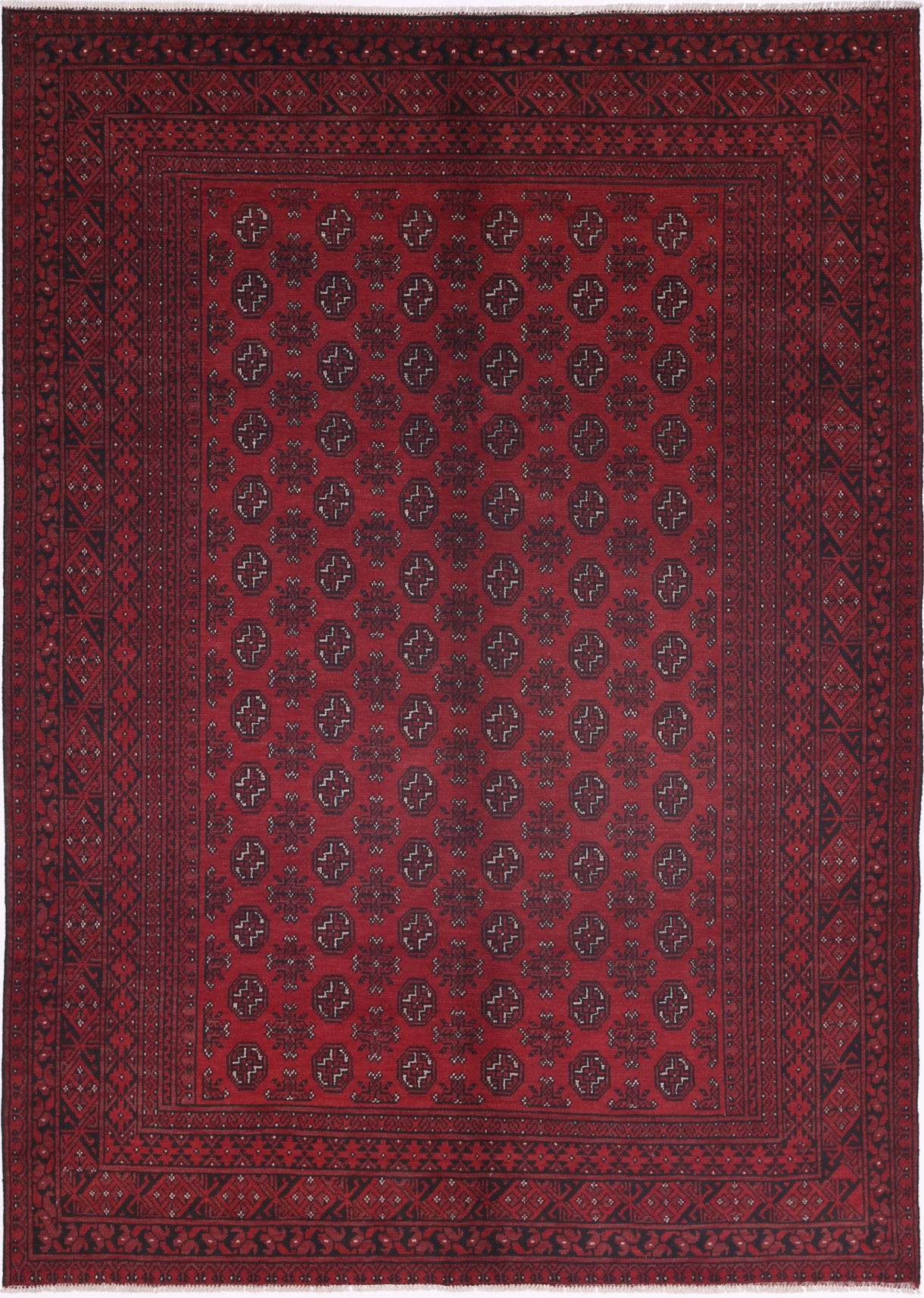 Ivory Hand-Knotted Afghan Tribal Geometric Wool Rug - 6'7" x 9'4"