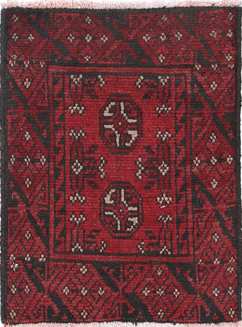 Ivory Hand-Knotted Afghan Tribal Geometric Wool Rug - 1'6" x 2'1"