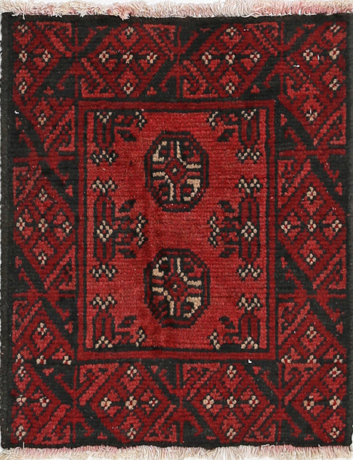 Ivory Hand-Knotted Afghan Tribal Geometric Wool Rug - 1'6" x 1'10"