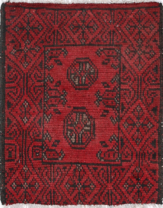 Ivory Hand-Knotted Afghan Tribal Geometric Wool Rug - 1'6" x 1'11"