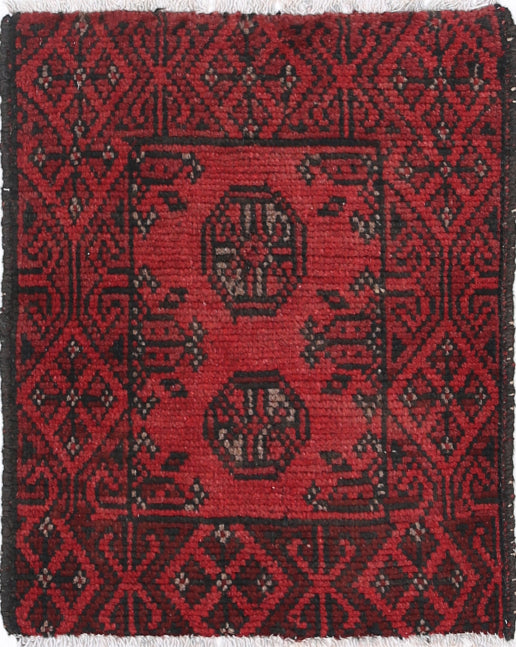 Ivory Hand-Knotted Afghan Tribal Geometric Wool Rug - 1'6" x 1'10"