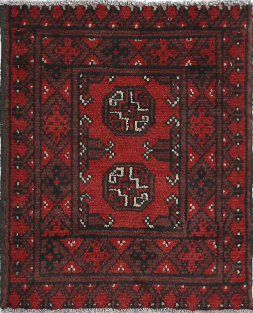 Ivory Hand-Knotted Afghan Tribal Geometric Wool Rug - 1'6" x 2'0"