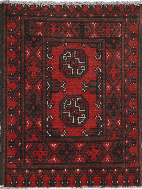 Ivory Hand-Knotted Afghan Tribal Geometric Wool Rug - 1'6" x 2'0"