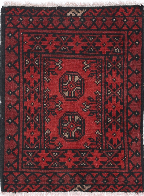 Ivory Hand-Knotted Afghan Tribal Geometric Wool Rug - 1'7" x 2'1"