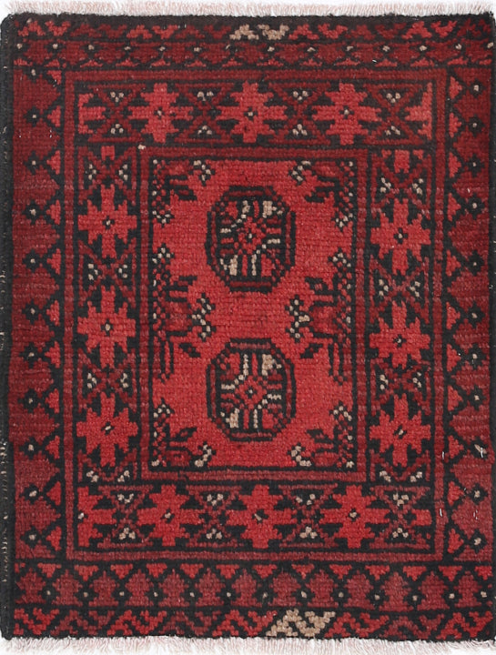 Ivory Hand-Knotted Afghan Tribal Geometric Wool Rug - 1'8" x 2'1"