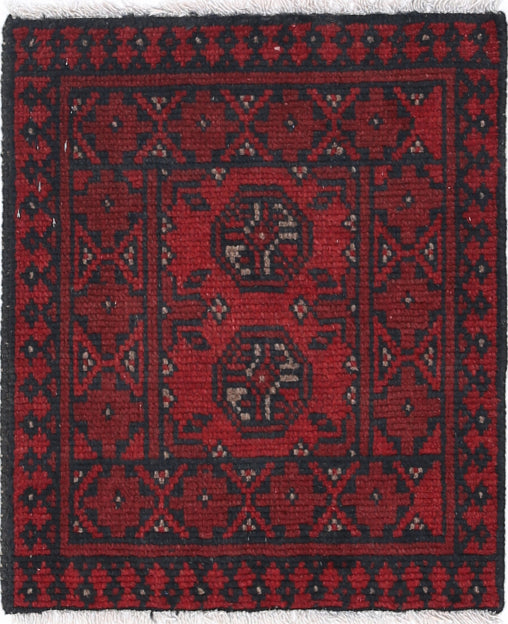 Ivory Hand-Knotted Afghan Tribal Geometric Wool Rug - 1'7" x 2'0"