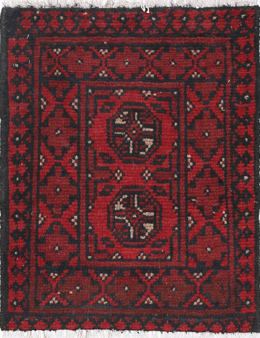 Ivory Hand-Knotted Afghan Tribal Geometric Wool Rug - 1'6" x 2'1"